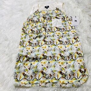 W by Worth Top Womens 4 Silk Tank Tunic Daisy Abstract Print Sleeveless Layer